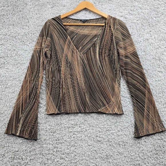 Vintage Arden B Shirt Womens Large Brown Flare Sleeves V-Neck Boho Stretch Y2K - Picture 1 of 12